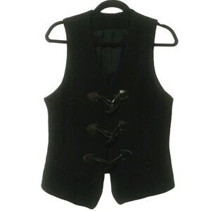 D. Terrell Vest Large Black 100% Wool Vest Toggle Closures Preppy Punk Gothic